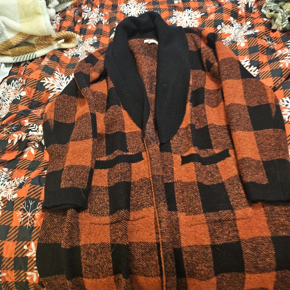 Red and Black Plaid Cardigan
